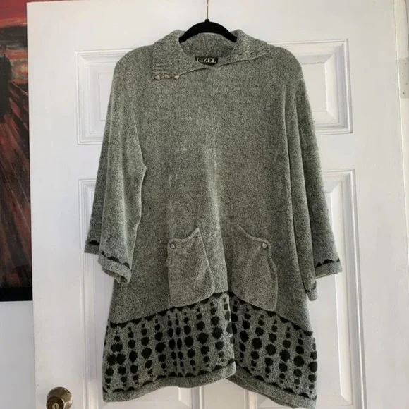 Gizel Womens  Fuzzy‎ Sweater One Size Green  Dots Cozy 3/4 Sleeve - Picture 3 of 7